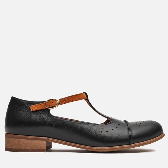 JULIA BO | Leather Mary Jane Brogues Shoes in Black | Sz 8 - Picture 2 of 16